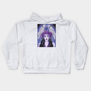 Goddess with white ravens by Renee Lavoie Kids Hoodie